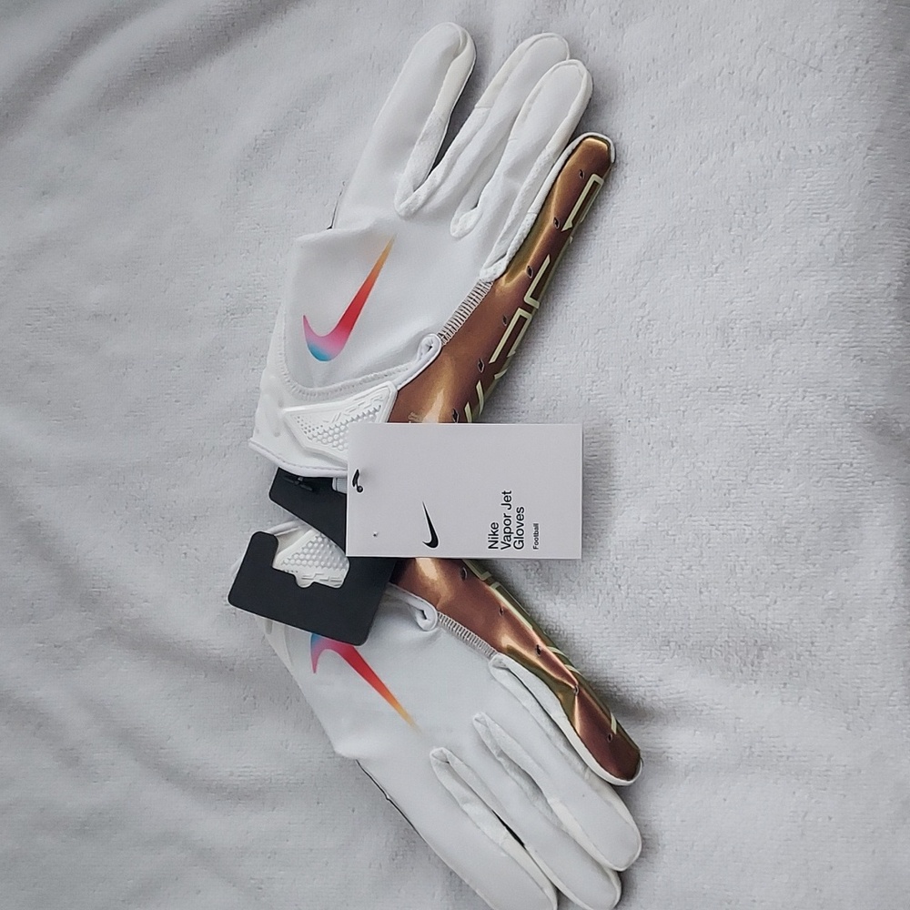 Men's Nike Vapor Jet 7.0 Football Gloves White/Gold Size Medium - Picture 3 of 3